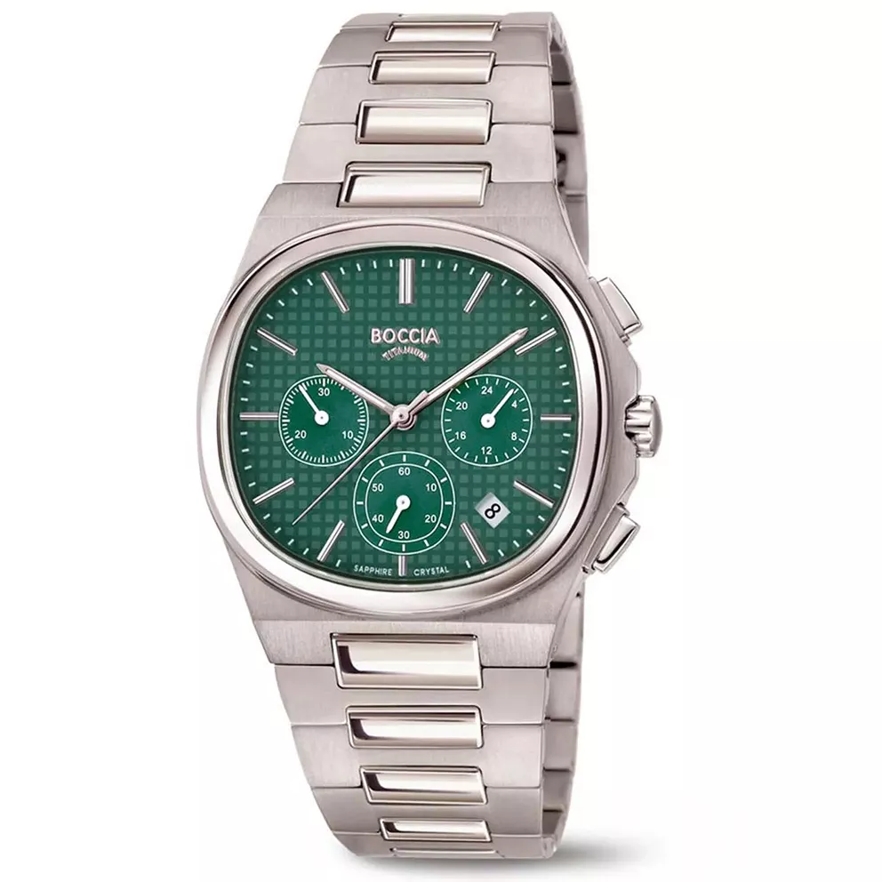 Boccia 3740-02 Horloge Chronograaf titanium zilverkleurig-groen 45 mm
