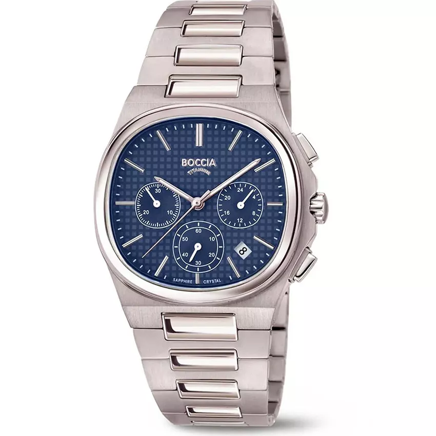 Boccia 3740-01 Horloge Chronograaf titanium zilverkleurig-blauw 45 mm