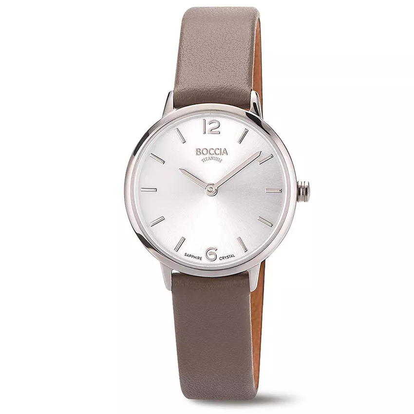 Boccia 3345-01 Horloge titanium-leder zilverkleurig-grijs 28 mm