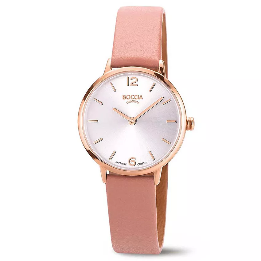 Boccia 3345-04 Horloge titanium-leder rosekleurig-roze 28 mm