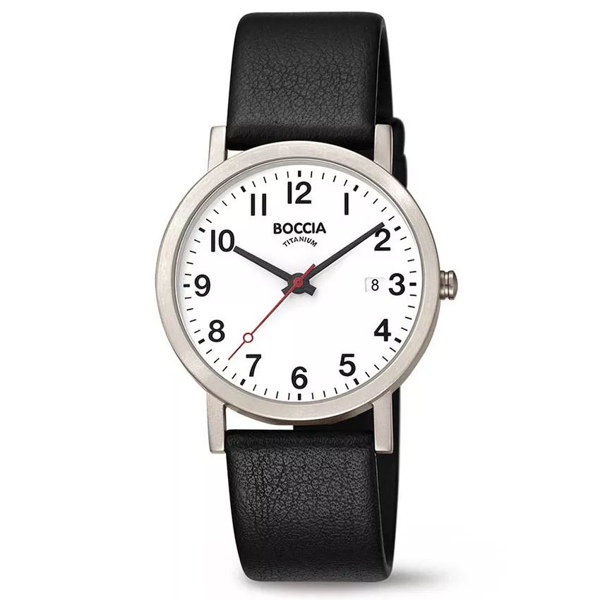 Boccia 3622-03 Horloge titanium-leder grijs-zwart-wit 38 mm