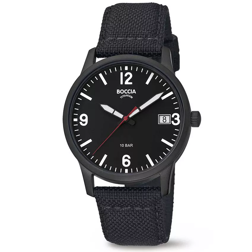 Boccia 3650-04 Horloge titanium-textiel zwart 40 mm