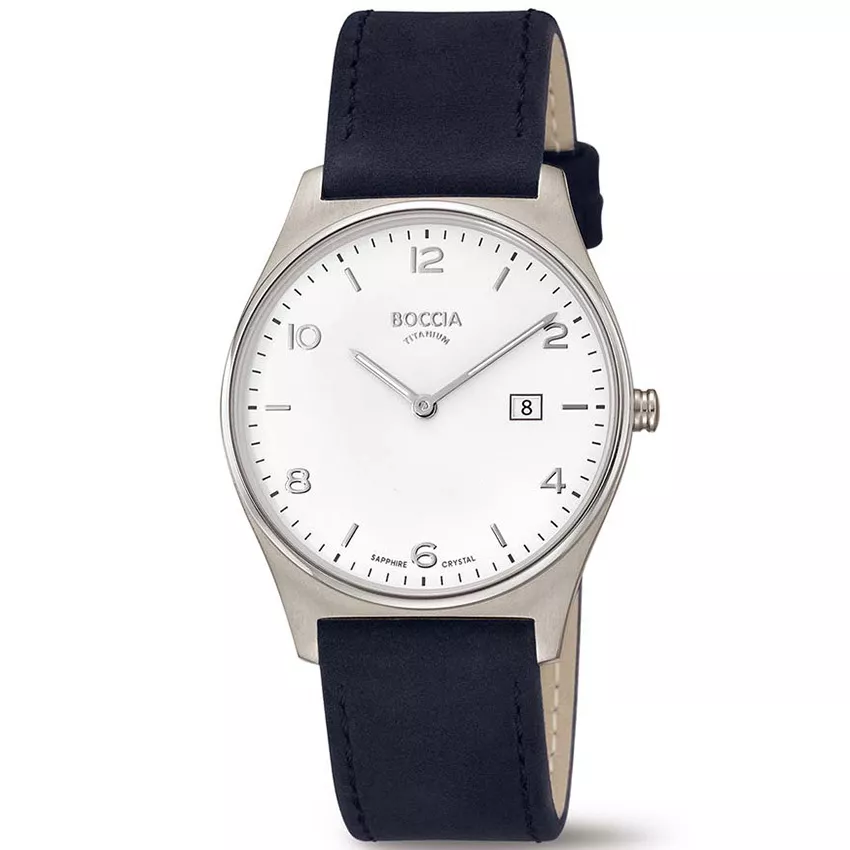 Boccia 3655-01 Horloge titanium-leder zilverkleurig-zwart-wit 38 mm