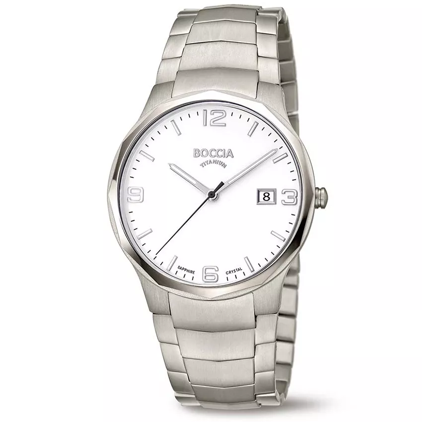 Boccia 3656-01 Horloge titanium zilverkleurig-wit 38 mm