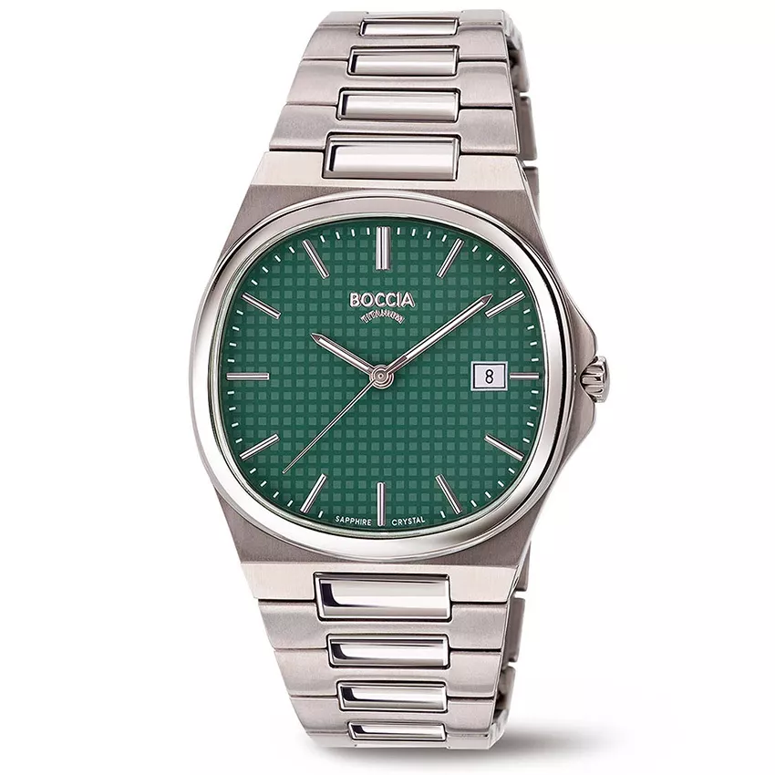 Boccia 3657-03 Horloge titanium zilverkleurig-groen 37 mm