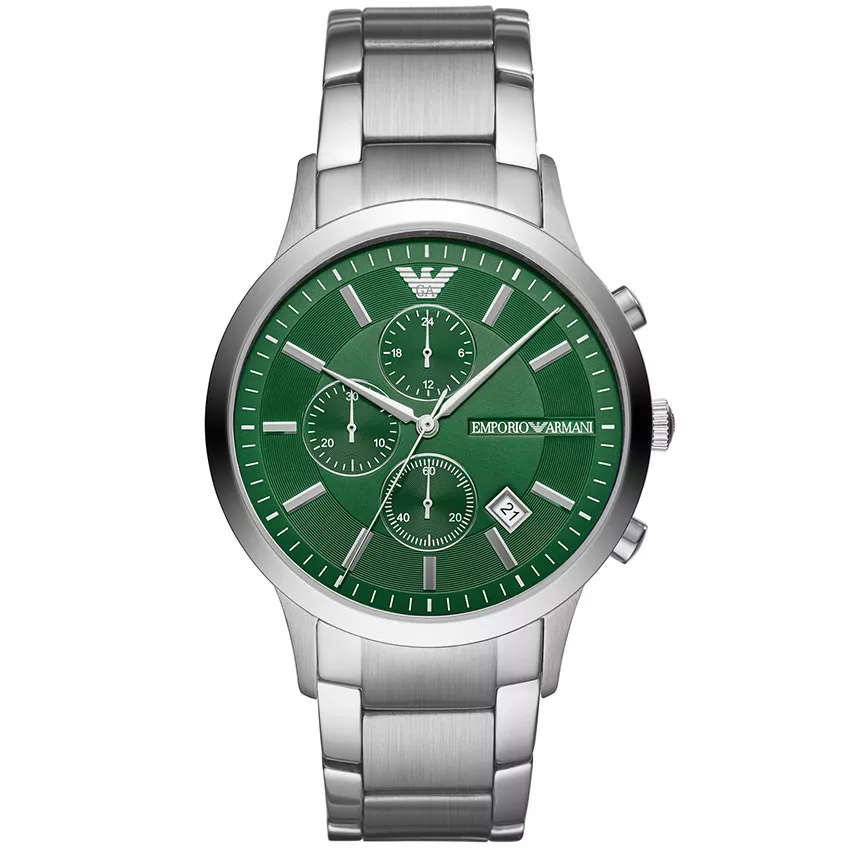 Emporio Armani AR11507 Horloge Renato Chrono staal zilverkleurig-groen 43 mm