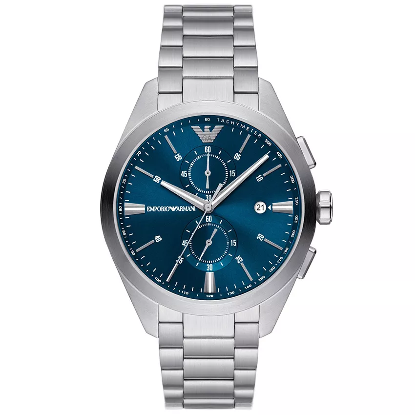 Emporio Armani AR11541 Horloge Claudio Chrono staal zilverkleurig-blauw 43 mm