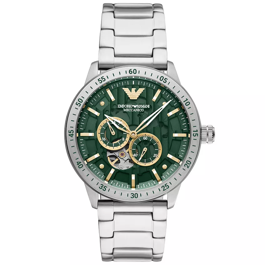 Emporio Armani AR60053 Horloge Mario Automatic staal zilverkleurig-groen 43 mm