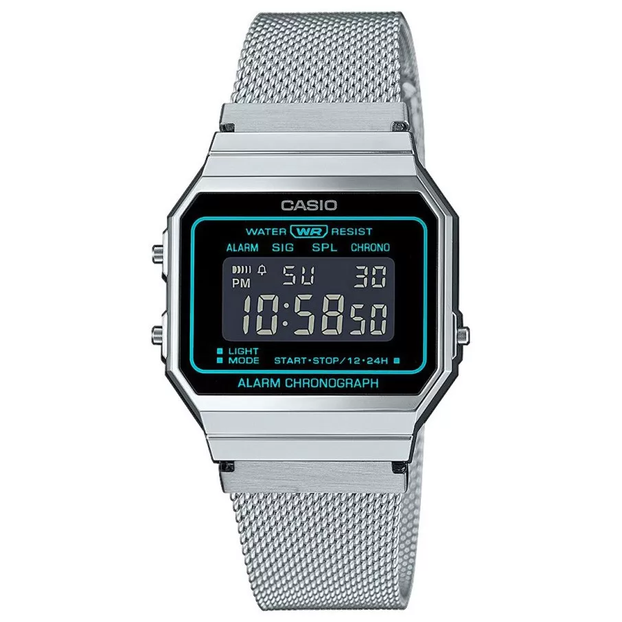 Casio A700WEMS-1BEF Horloge Retro digitaal zilverkleurig