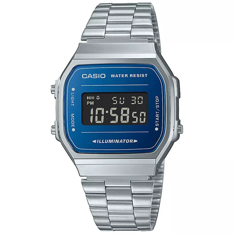 Casio A168WEM-2BEF Horloge Retro Mirror blauw