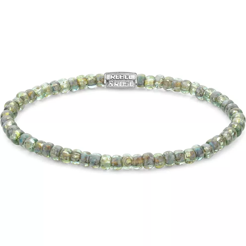 Rebel and Rose RR-40123-S Rekarmband Beads Glass Rocks Secret Garden Silver groen 4 mm