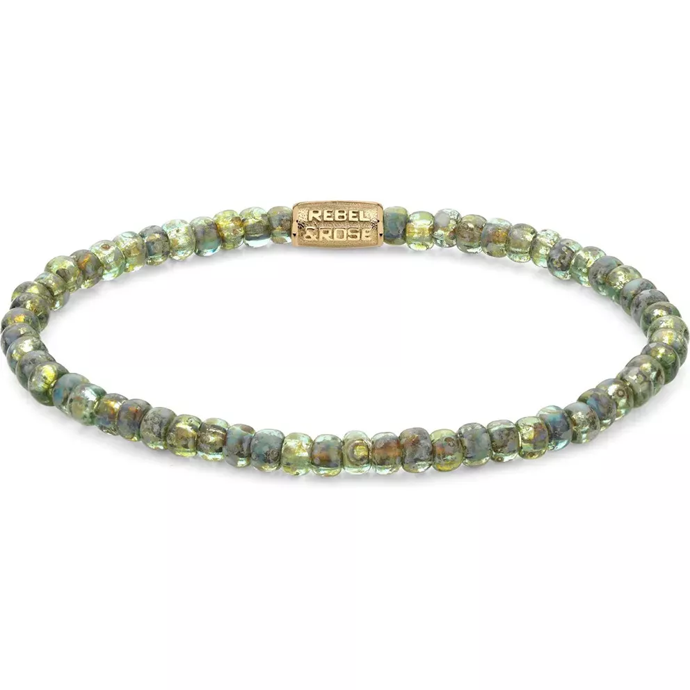 Rebel and Rose RR-40115-G Rekarmband Beads Glass Rocks Secret Garden Gold groen 4 mm