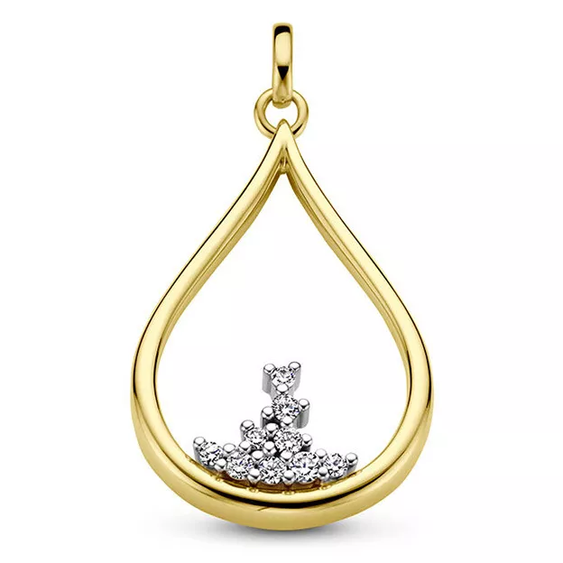 Hanger Druppel geel-en witgoud-diamant 0.115 ct Hsi wit 16,5 x 31 mm