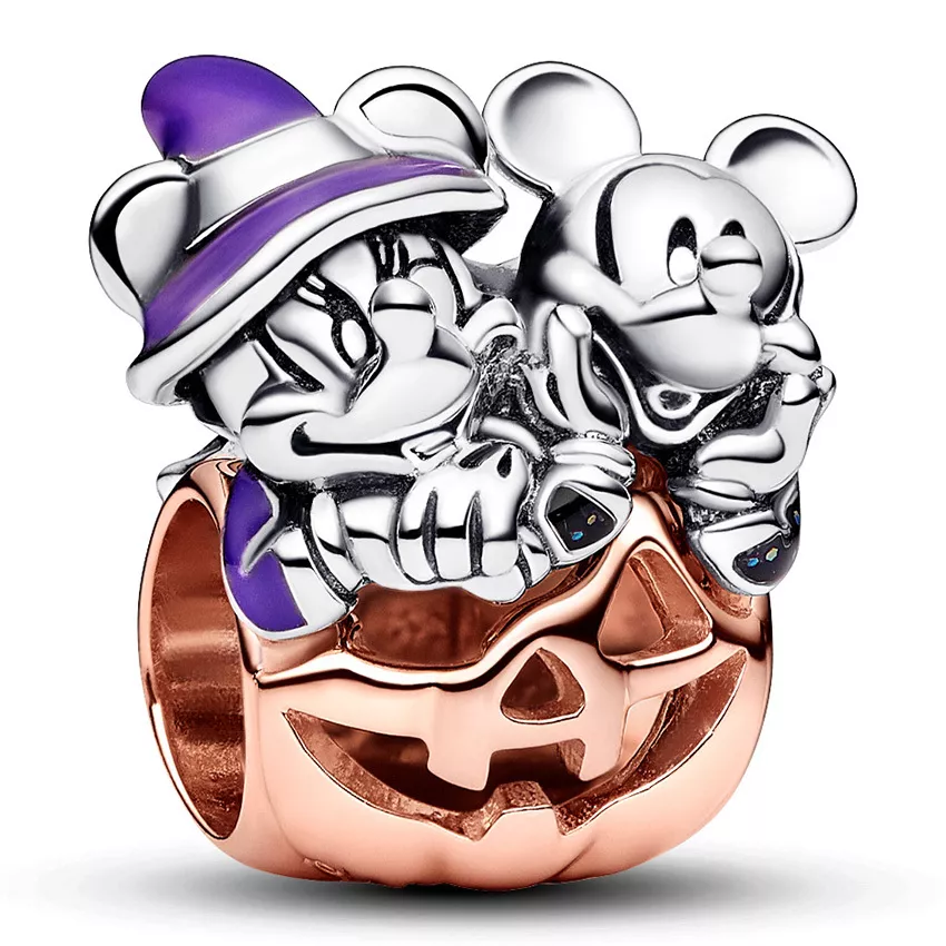 Pandora 782816C01 Bedel Disney Mickey Mouse and Minnie Mouse Halloween Pumpkin zilver-emaille meerkleurig