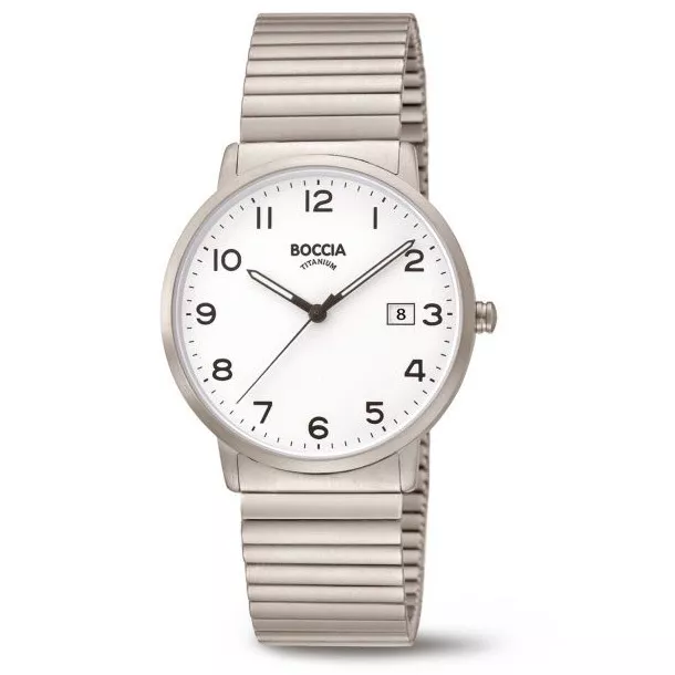 Boccia 3660-01 Horloge Rekband titanium zilverkleurig-wit 39 mm
