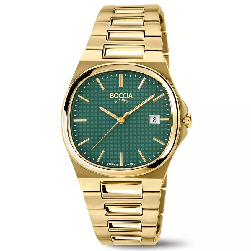 Boccia 3657-05 Horloge titanium goudkleurig-groen 37 mm