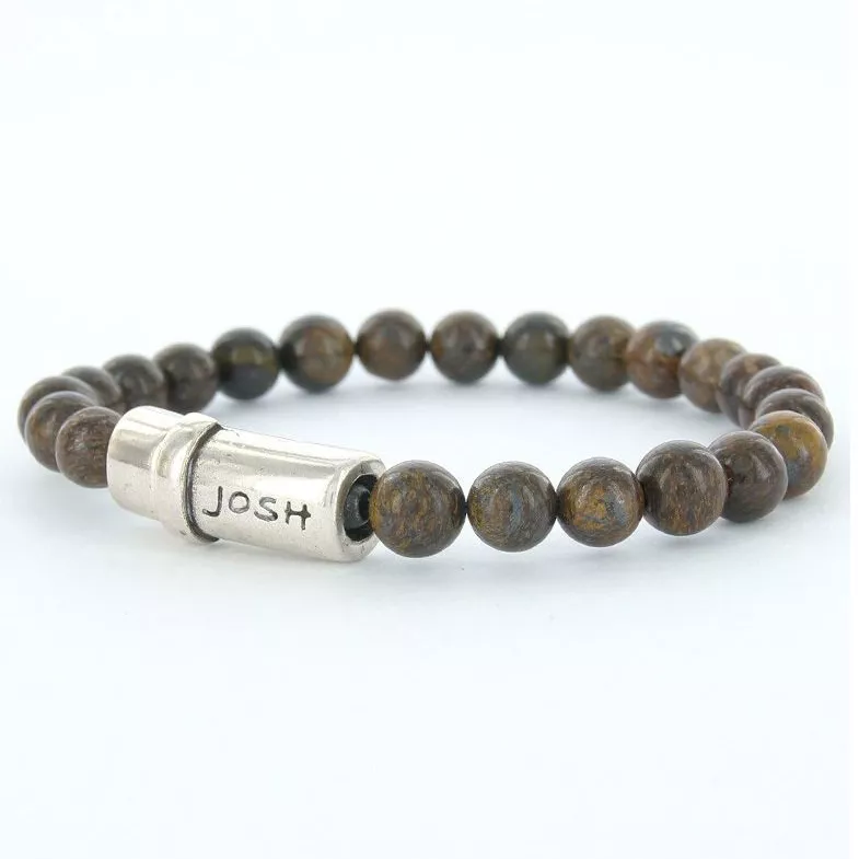 JOSH 09285-BRA-S-BR  Armband beads zilverkleurig-bruin 8 mm