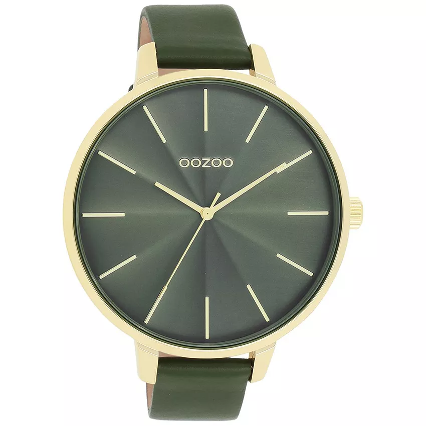 OOZOO C11257 Horloge Timepieces staal-leder goudkleurig-groen 48 mm