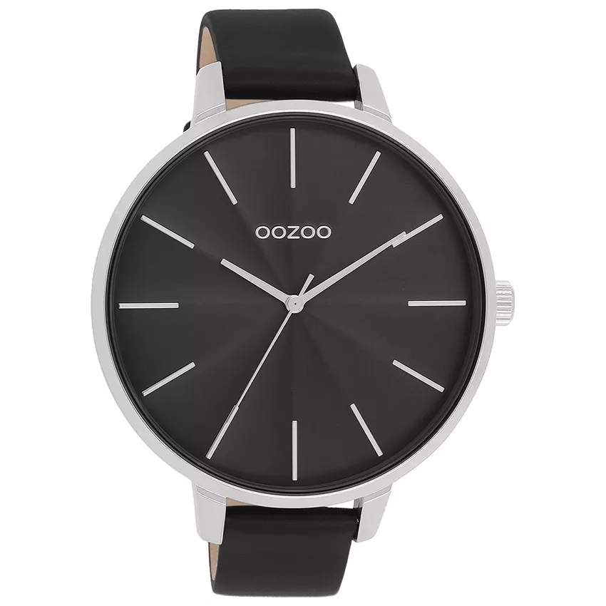 OOZOO C11258 Horloge Timepieces staal-leder zilverkleurig-zwart 48 mm