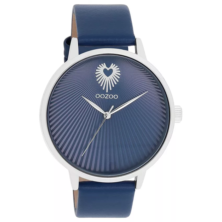 OOZOO C11243 Horloge Timepieces staal-leder zilverkleurig-blauw 42 mm