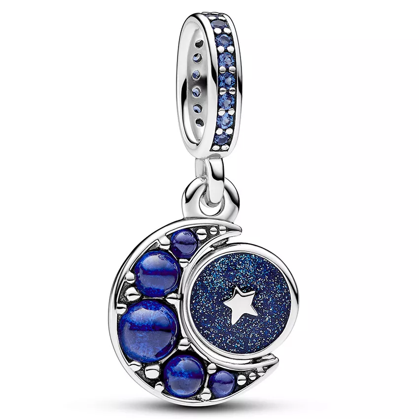 Pandora 792979C01 Hangbedel Sparkling Moon Spinning zilver-emaille-kristal zilverkleurig-blauw