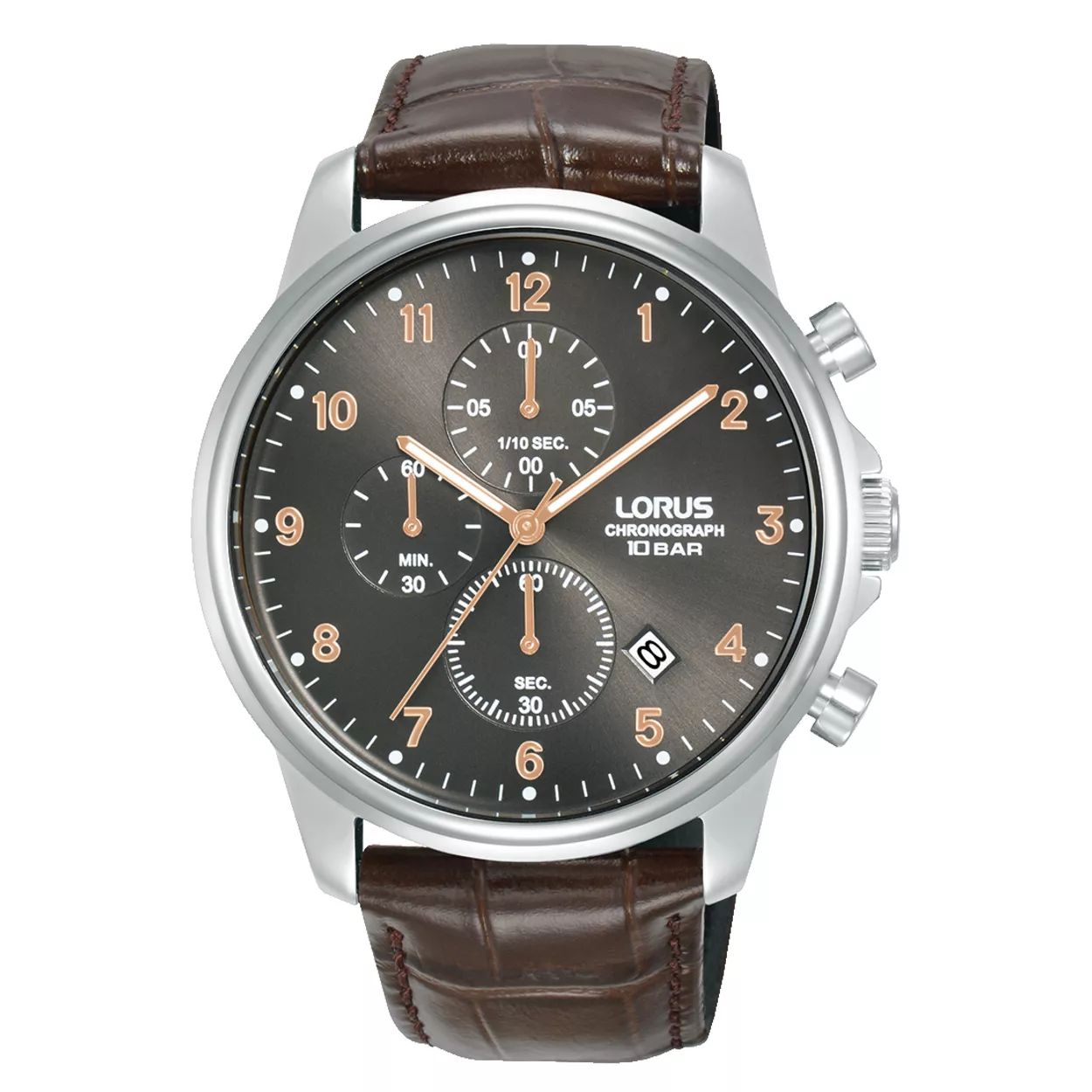 Lorus RM343JX9 Horloge Chronograaf staal-leder zwart-bruin 43 mm