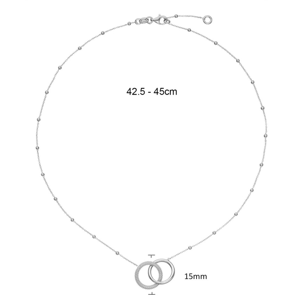 glow-102-0694-45-ketting-met-hanger-zilver-dubbele-cirkels-bolletjespatroon-15-mm-breed-lengte-42-5-45-cm