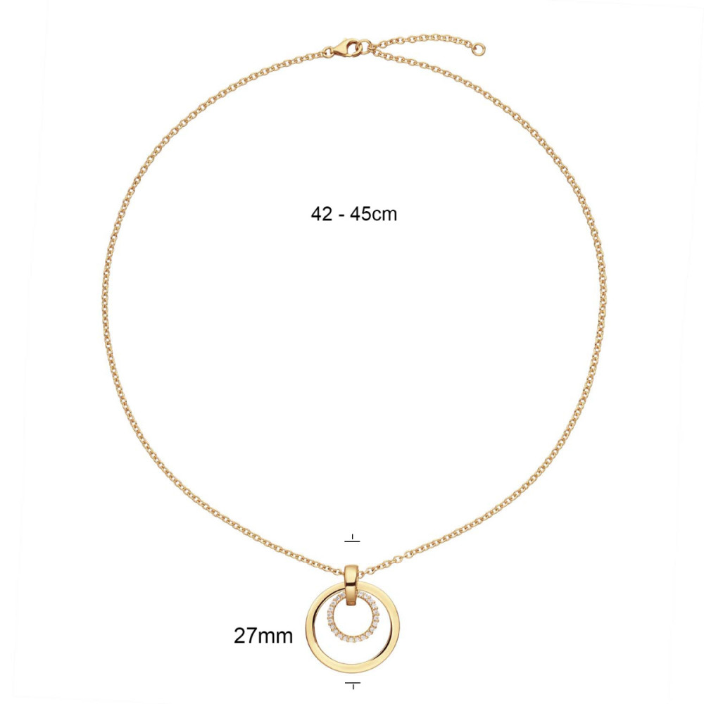 glow-102-8685-45-ketting-met-hanger-goudkleurig-dubbele-cirkel-zirkonia-pave-27-mm-hoog-lengte-42-45-cm