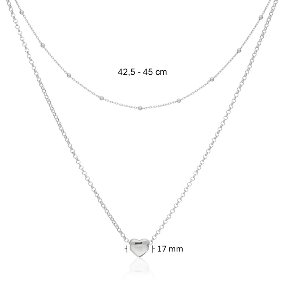 glow-102234145-dubbele-ketting-zilver-hartjes-hanger-en-bolletjes-lengte-42-5-45-cm