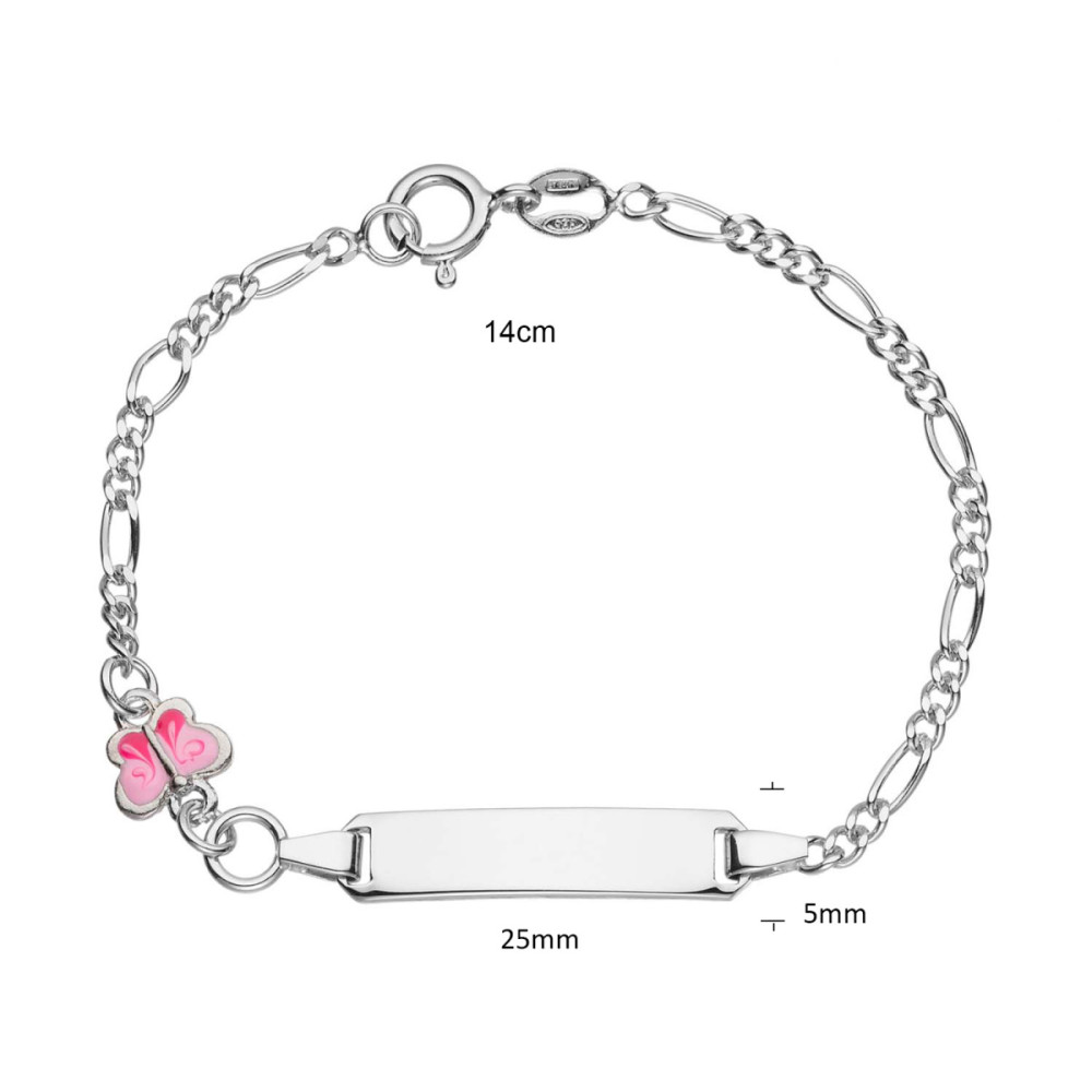 glow-104-0514-14-plaatarmband-kinderen-zilver-emaille-vlinder-25-mm-breed-x-5-mm-hoog-lengte-12-14-cm