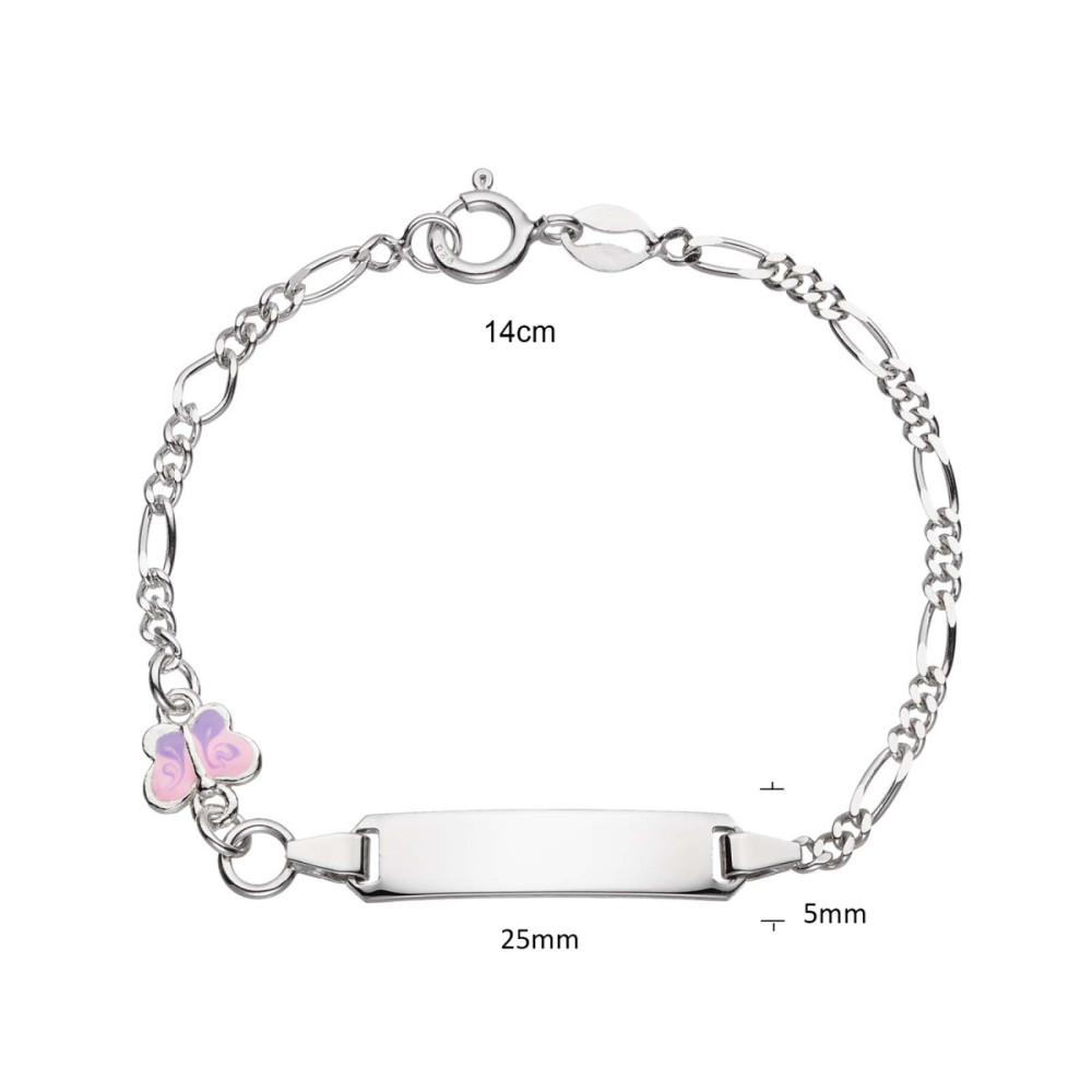 glow-104-0515-14-plaatarmband-kinderen-925-zilver-emaille-vlinder-25-mm-breed-x-5-mm-hoog-lengte-12-14-cm
