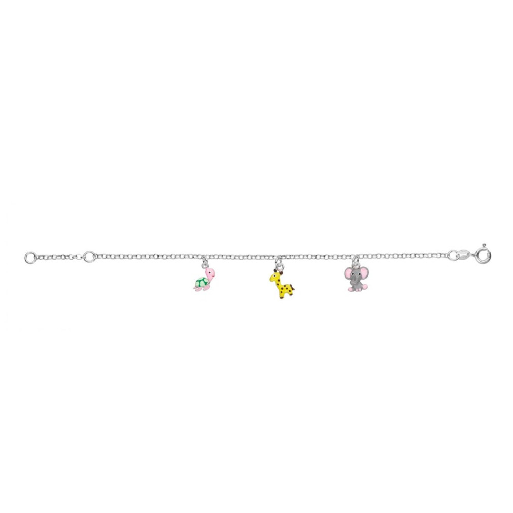 glow-104-0586-16-armband-met-hanger-zilver-schildpad-giraf-olifant-emaille-8-mm-hoog-lengte-15-cm