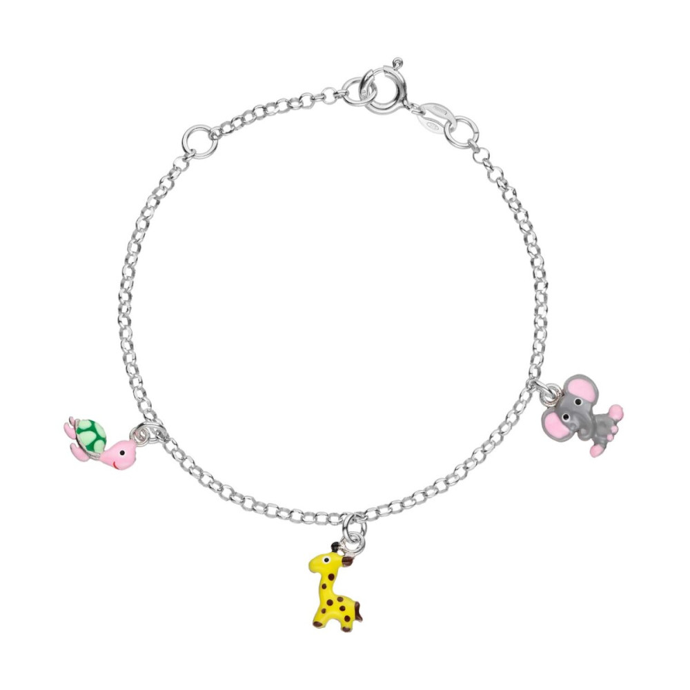 glow-104-0586-16-armband-met-hanger-zilver-schildpad-giraf-olifant-emaille-8-mm-hoog-lengte-15-cm