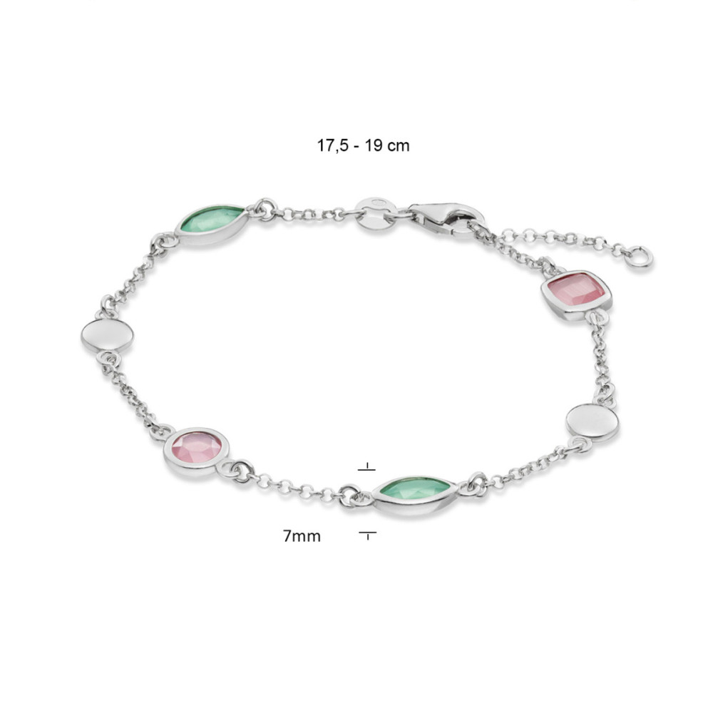 glow-104-0623-19-armband-met-hanger-en-steen-zilver-zirkonia-roze-groen-glanzend-7-mm-breedte-lengte-17-19-cm