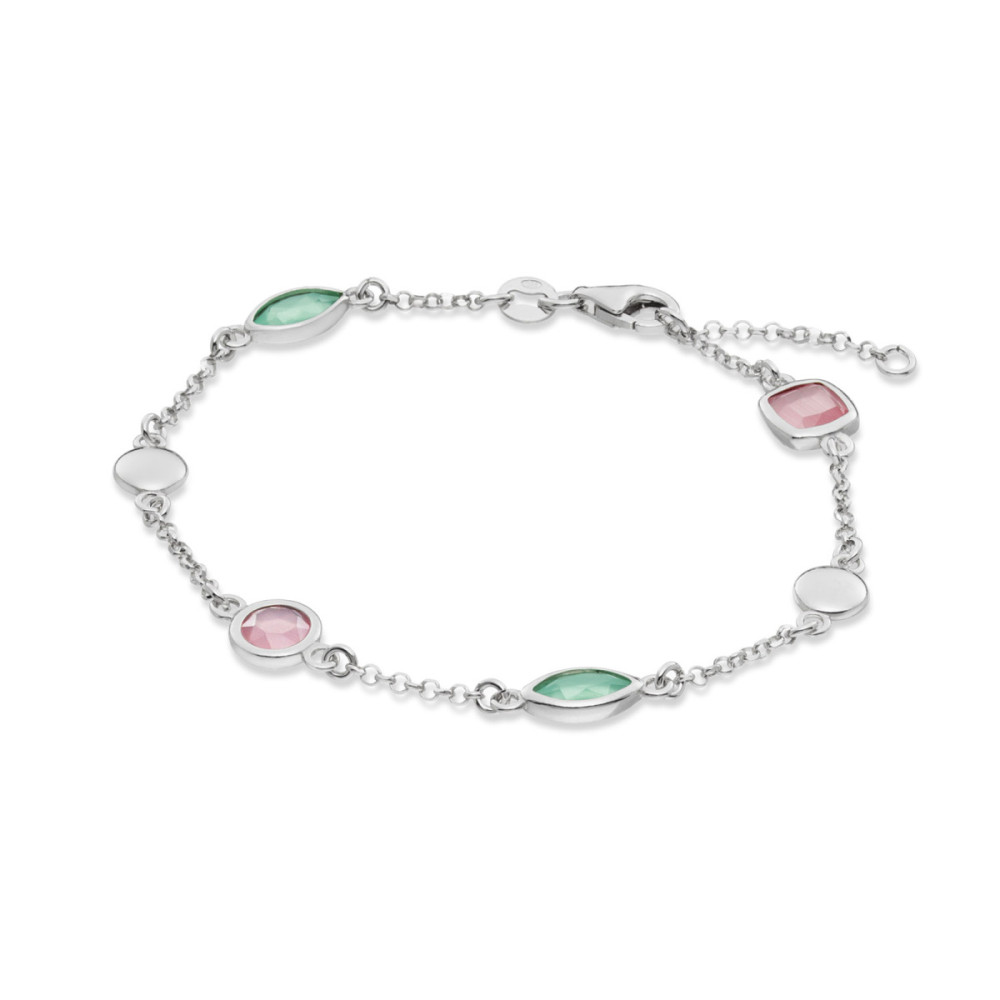 glow-104-0623-19-armband-met-hanger-en-steen-zilver-zirkonia-roze-groen-glanzend-7-mm-breedte-lengte-17-19-cm