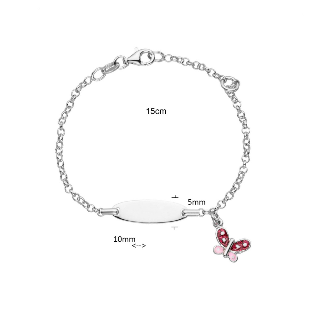 glow-104-0689-16-plaatarmband-kinderen-zilver-glanzend-vlinder-roze-emaille-10-mm-breed-x-5-mm-hoog-lengte-14-16-cm