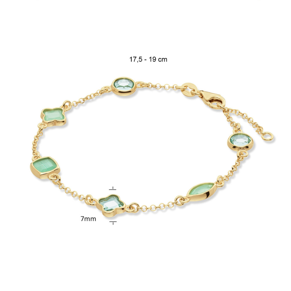 glow-104-8623-19-armband-met-steen-gold-plated-groen-zirkonia-s-glanzende-schakels-7-mm-breed-lengte-17-5-19-cm