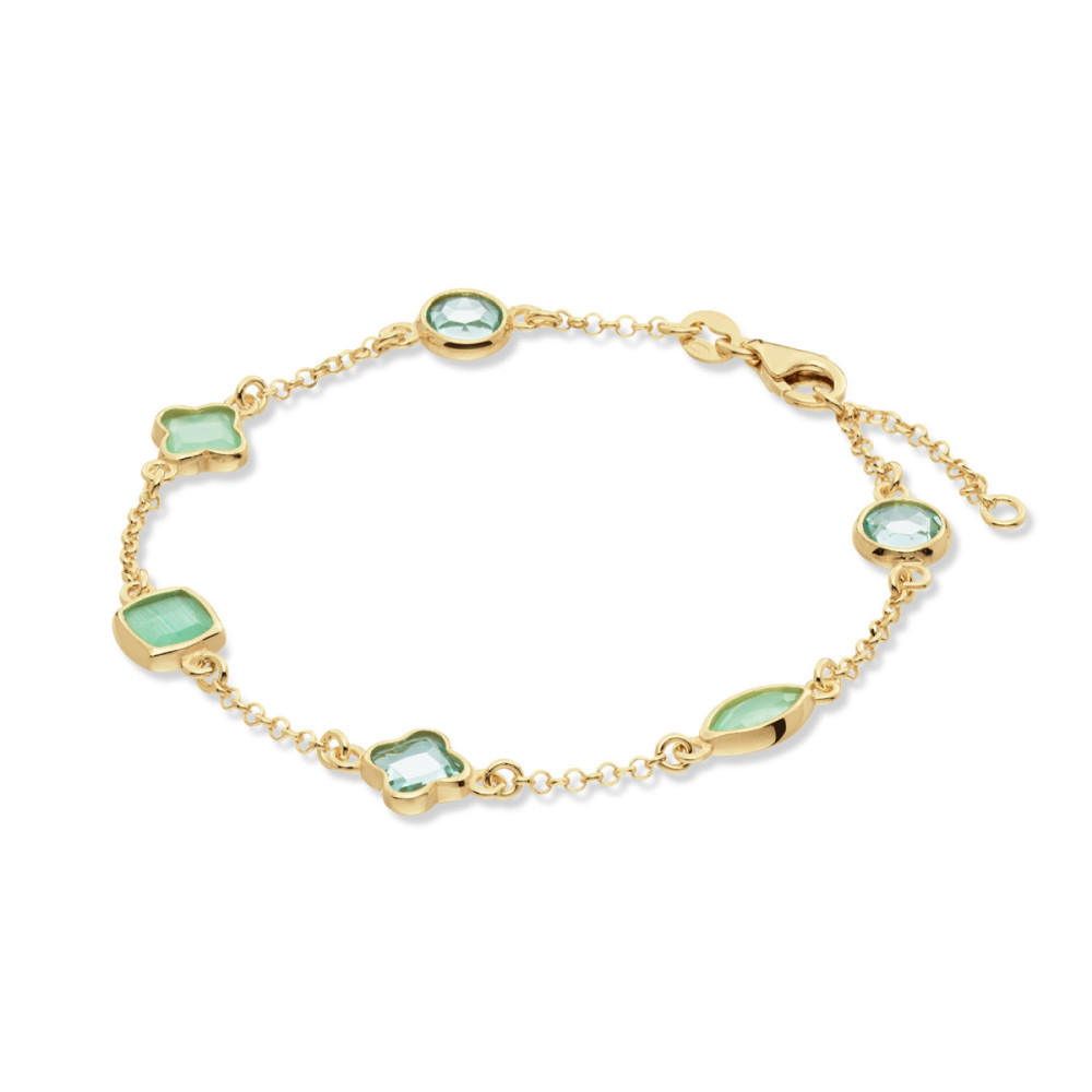 glow-104-8623-19-armband-met-steen-gold-plated-groen-zirkonia-s-glanzende-schakels-7-mm-breed-lengte-17-5-19-cm
