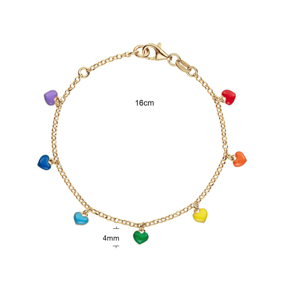 glow-104-8691-16-armband-met-hanger-gold-plated-multicolor-hartjes-4-mm-hoog-lengte-14-16-cm