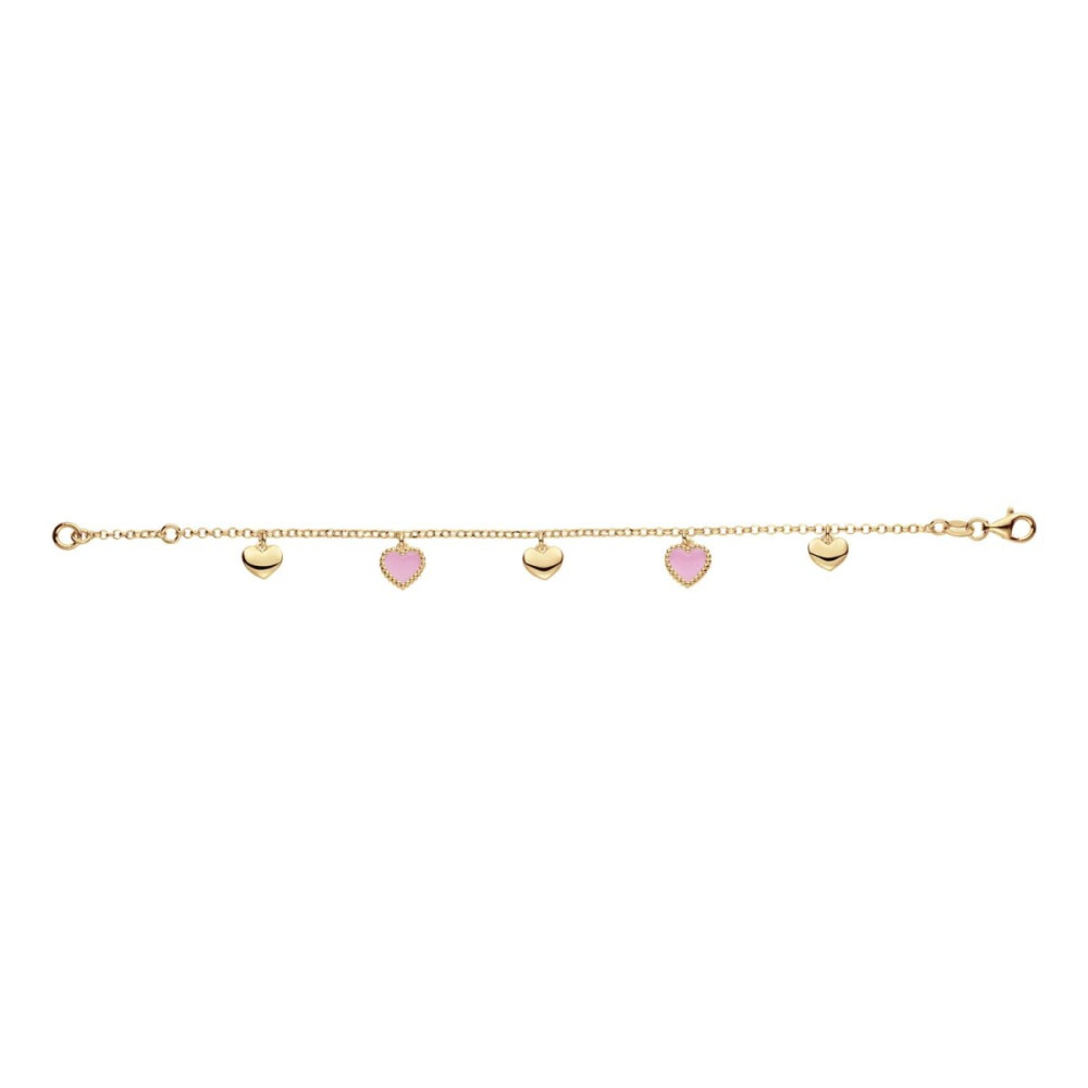 glow-104-8695-16-armband-met-hanger-gold-plated-roze-hartjes-glanzend-jasseron-4-mm-breedte-lengte-14-16-cm