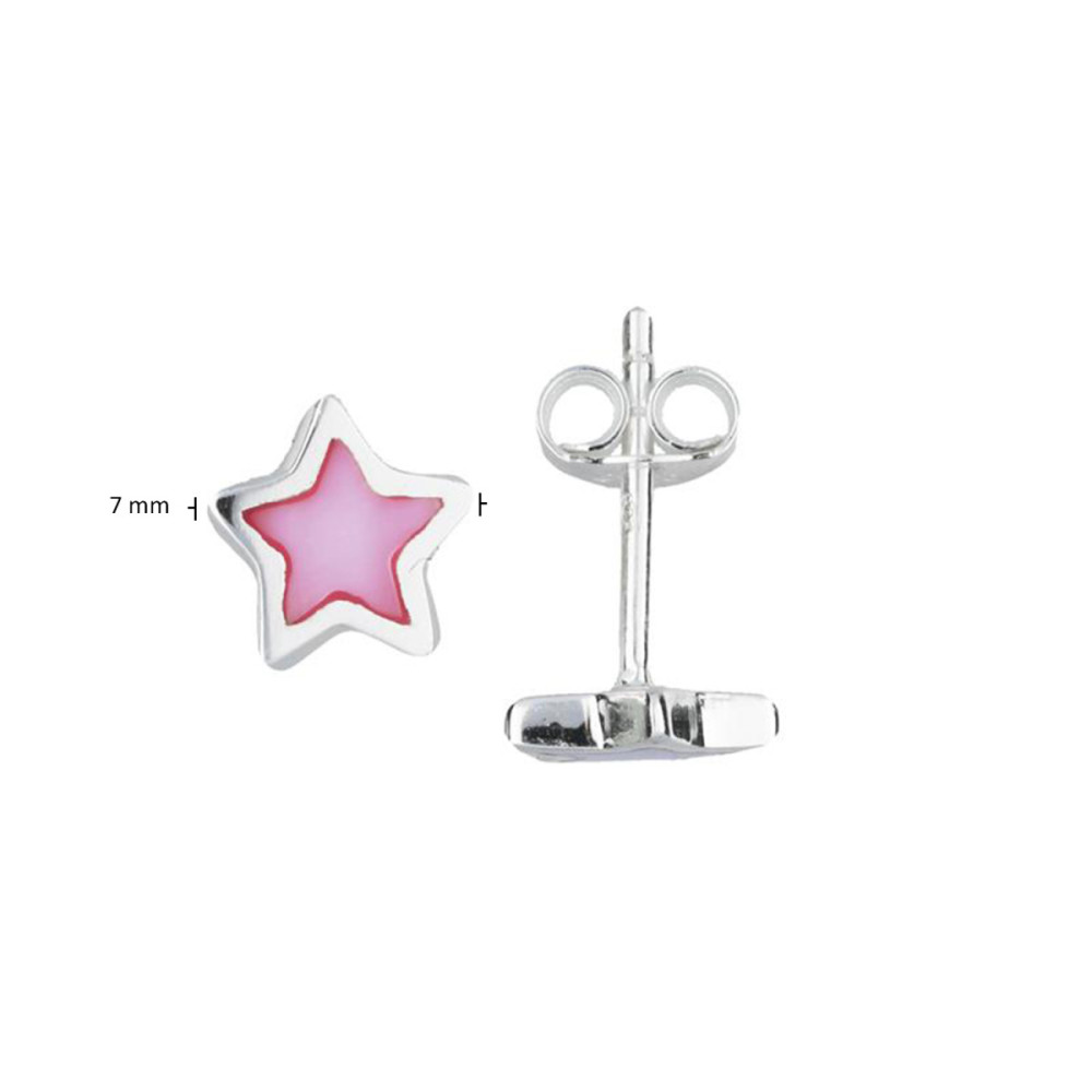 glow-106401800-oorbellen-zilver-sterren-roze-glanzend-emaille-7-mm-breed