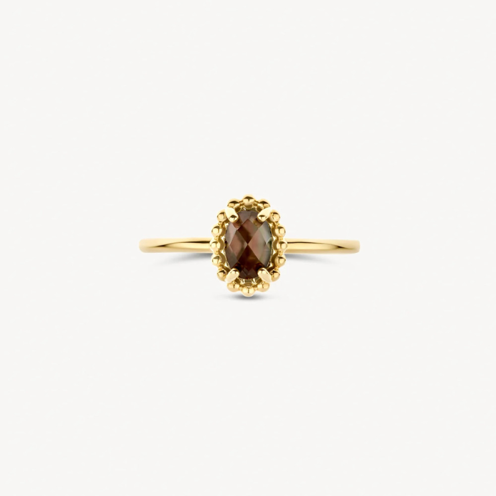 blush-1272ybq-ring-14k-goud-bruin-bergkristal-parelmoer-ovaal-6-5-x-8-7-mm-1-2-mm-breedte