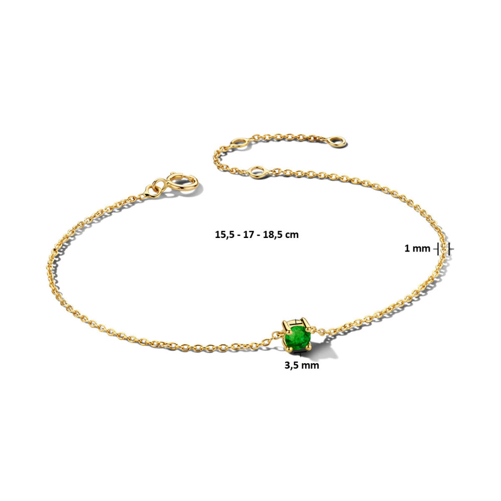 14-karaat-gouden-armband-met-groene-geboortesteen-en-verstelbare-ankerschakel