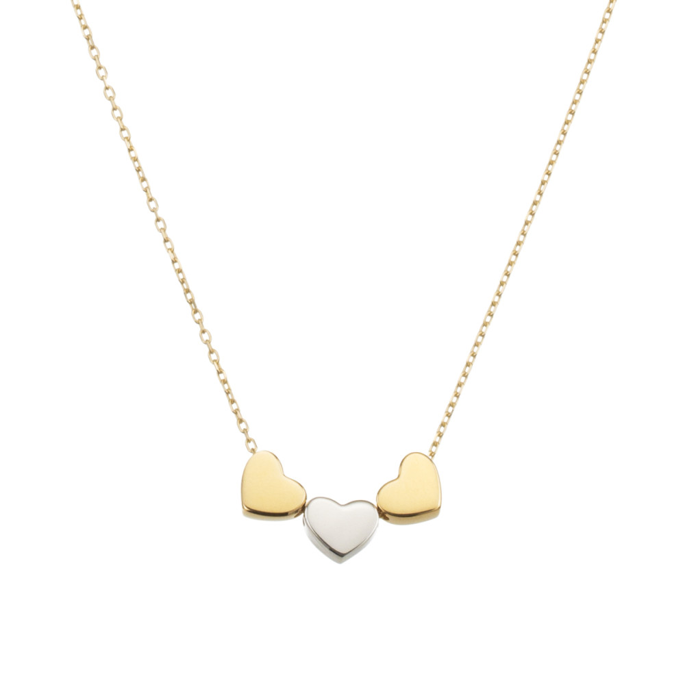 glow-202-5038-45-ketting-met-hanger-bicolor-drie-hartjes-ankerschakel-2-mm-breedte-lengte-45-cm