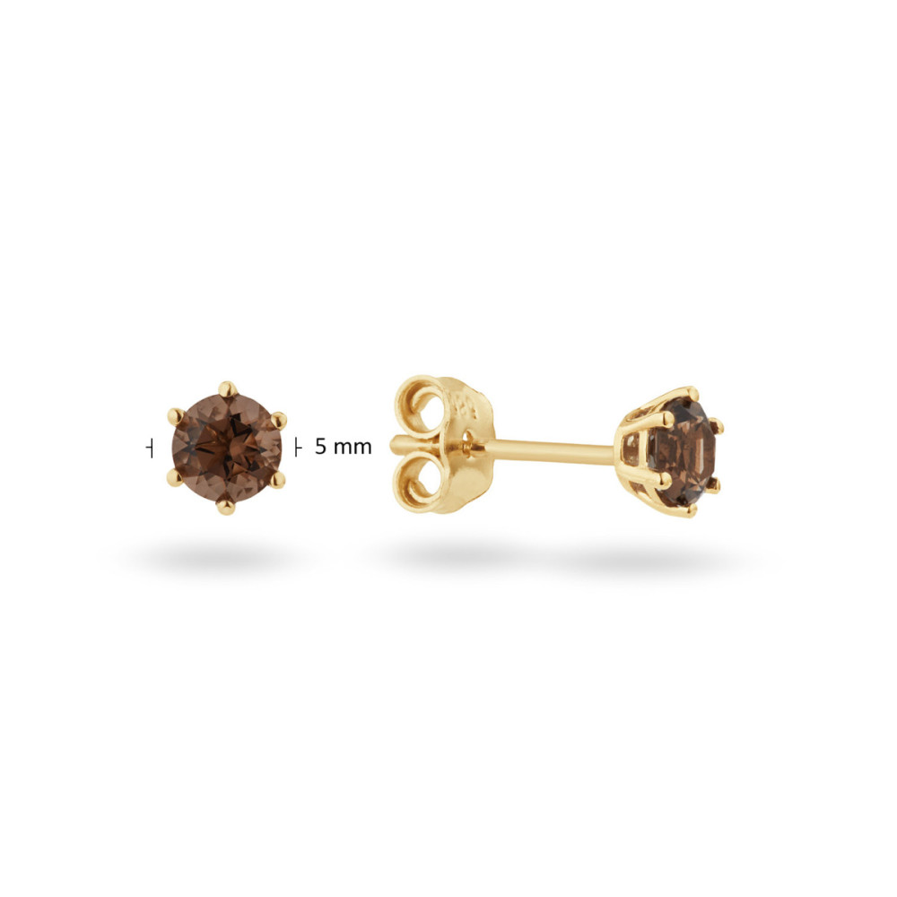 glow-206-0242-00-bruine-oorknopjes-14-karaat-goud-rookkwarts-rond-5-mm-diameter