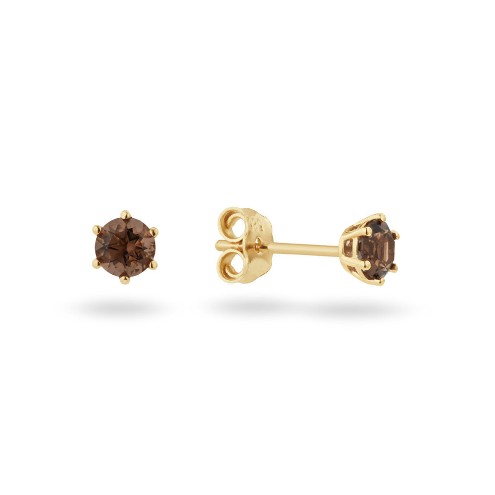 glow-206-0242-00-bruine-oorknopjes-14-karaat-goud-rookkwarts-rond-5-mm-diameter