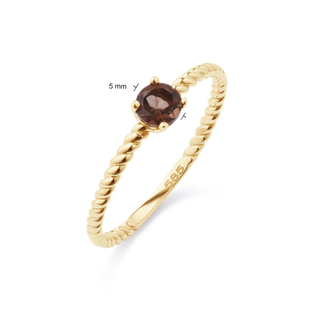 glow-214-0242-bruine-solitair-ring-14k-goud-gedraaid-rookkwarts-5-mm-breedte