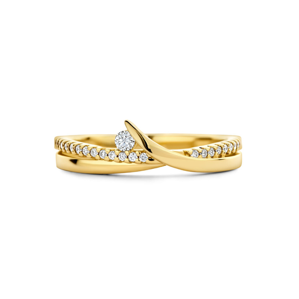 14-karaat-gouden-pave-crossoverring-met-solitaire-diamant-en-pavesteentjes