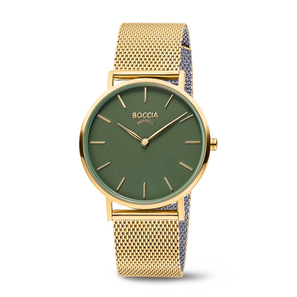 boccia-titanium-3273-12-groen-en-goudkleurig-dameshorloge-met-mesh-band
