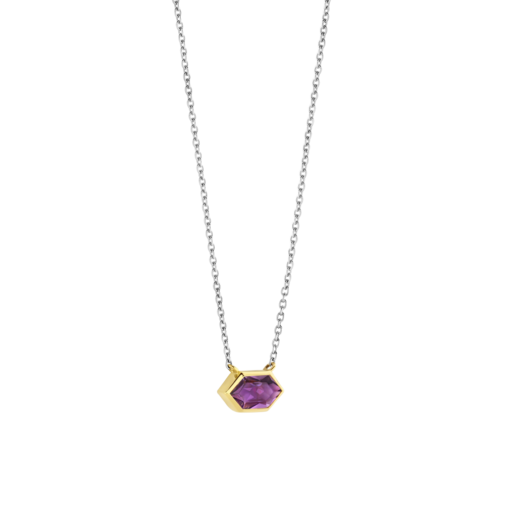 ti-sento-milano-34041pu-42-ketting-met-amethist-en-hanger-in-bicolor-zilver-en-plating-lengte-42-cm